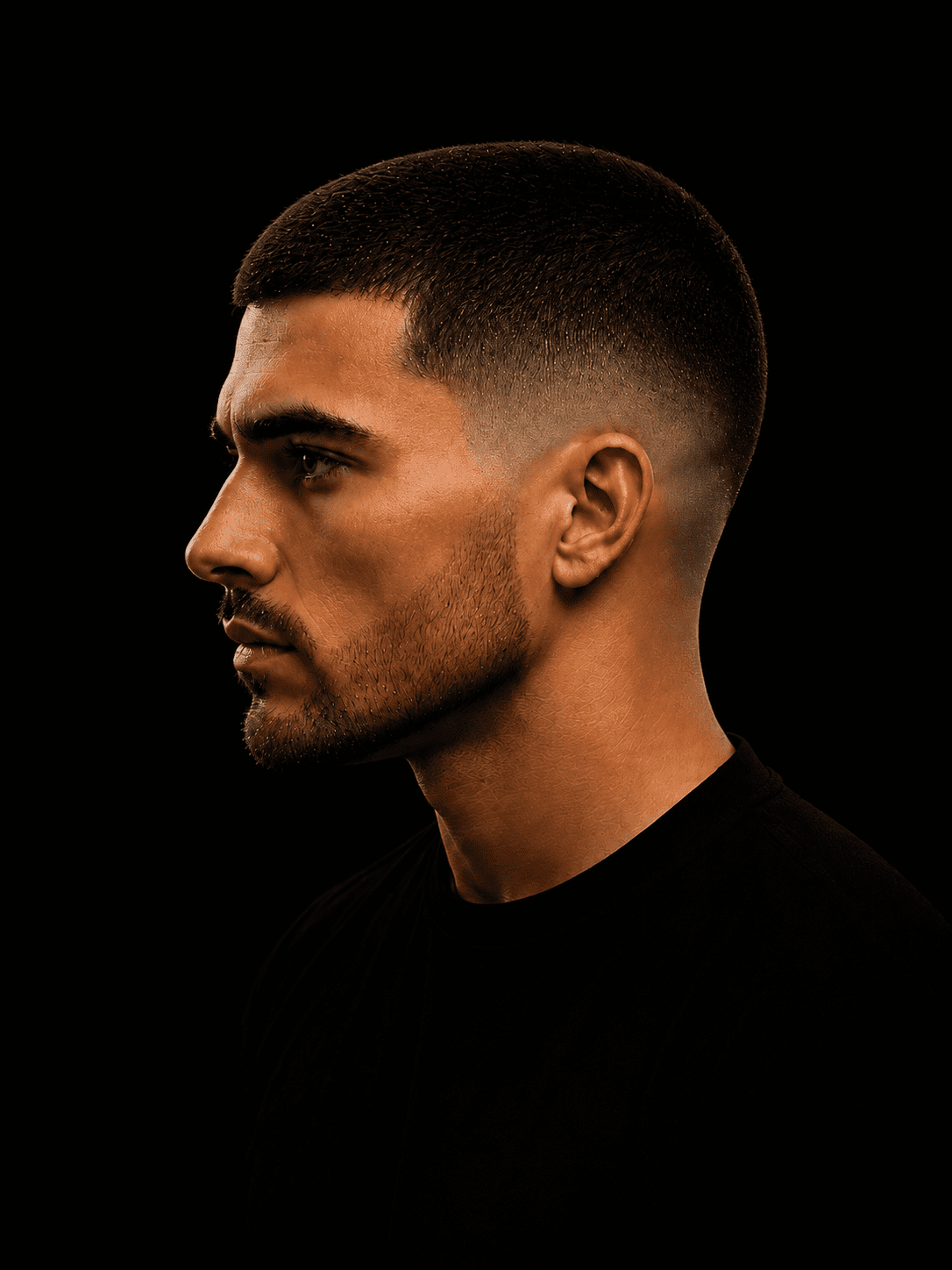 Corte buzz cut masculino em perfil