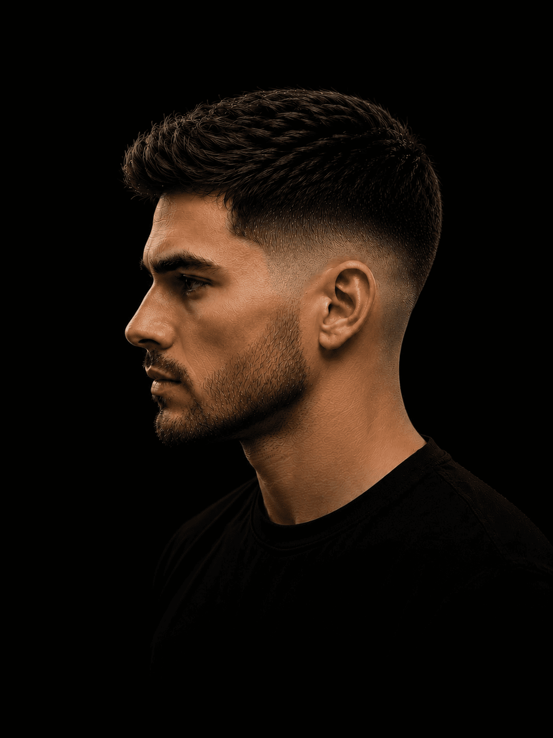 Corte mid fade masculino em perfil